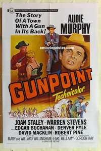 n870 GUNPOINT one-sheet movie poster '66 Audie Murphy western!