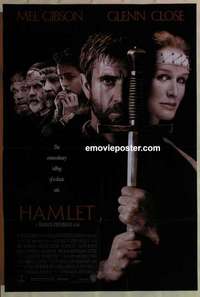 n885 HAMLET DS one-sheet movie poster '90 Mel Gibson, Close, Shakespeare