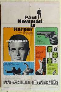 n902 HARPER one-sheet movie poster '66 Paul Newman, Lauren Bacall