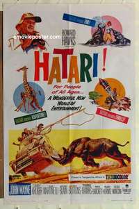 n907 HATARI one-sheet movie poster '62 John Wayne, Howard Hawks