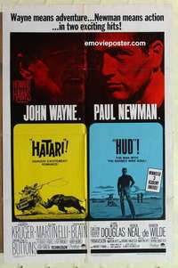 n908 HATARI/HUD one-sheet movie poster '67 John Wayne, Paul Newman, Hawks