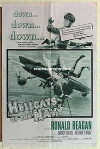 n927 HELLCATS OF THE NAVY one-sheet movie poster '57 Ronald Reagan, WWII