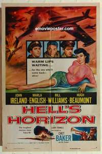n929 HELL'S HORIZON one-sheet movie poster '55 John Ireland, warm lips!