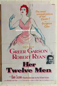 n934 HER TWELVE MEN one-sheet movie poster '54 artwork of Greer Garson!