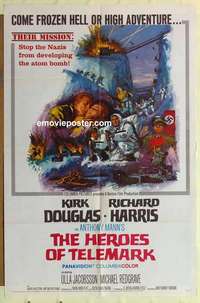 n937 HEROES OF TELEMARK one-sheet movie poster '66 Kirk Douglas, WWII