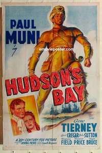 p011 HUDSON'S BAY style B one-sheet movie poster '40 Paul Muni, Tierney