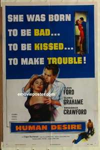 p013 HUMAN DESIRE one-sheet movie poster '54 Fritz Lang, Ford, film noir!