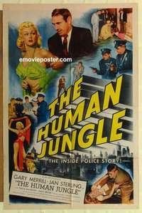p014 HUMAN JUNGLE one-sheet movie poster '54 Gary Merrill, Jan Sterling
