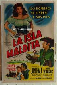 p020 HURRICANE ISLAND Spanish/U.S. one-sheet movie poster '51 Marie Windsor, Jon Hall