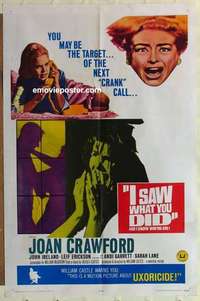 p034 I SAW WHAT YOU DID one-sheet movie poster '65 Joan Crawford, Ireland
