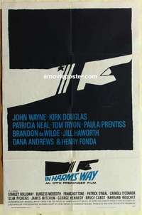 p060 IN HARM'S WAY one-sheet movie poster '65 John Wayne, Saul Bass art!