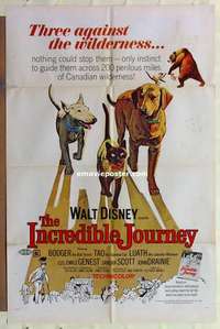 p070 INCREDIBLE JOURNEY one-sheet movie poster R69 Walt Disney animals!