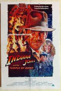 p078 INDIANA JONES & THE TEMPLE OF DOOM white one-sheet movie poster '84