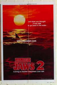 p135 JAWS 2 style B teaser one-sheet movie poster '78 man-eating shark!