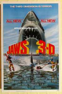 p136 JAWS 3-D one-sheet movie poster '83 Great White Shark horror!