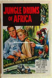 p161 JUNGLE DRUMS OF AFRICA one-sheet movie poster '52 Clay Moore, serial!