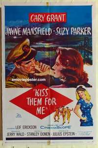 p196 KISS THEM FOR ME one-sheet movie poster '57 Cary Grant, Suzy Parker