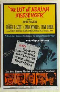 p233 LIST OF ADRIAN MESSENGER one-sheet movie poster '63 John Huston