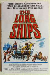 p244 LONG SHIPS one-sheet movie poster '64 Widmark, Mighty Vikings!