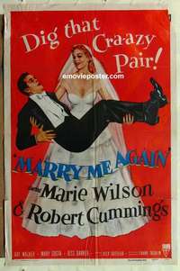 s770 MARRY ME AGAIN one-sheet movie poster '53 Robert Cummings, Marie Wilson