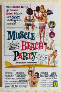 s704 MUSCLE BEACH PARTY one-sheet movie poster '64 AIP, Frankie Avalon