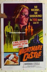 s667 NIGHTMARE CASTLE one-sheet movie poster '66 Barbara Steele, horror!