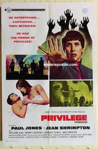 s545 PRIVILEGE English one-sheet movie poster '67 Paul Jones, rock 'n' roll!