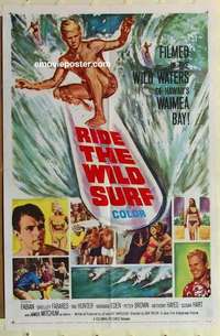 s495 RIDE THE WILD SURF one-sheet movie poster '64 Fabian, great image!