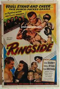 s492 RINGSIDE one-sheet movie poster '49 Red Barry punching in boxing ring!