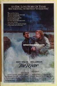 s489 RIVER one-sheet movie poster '84 Mel Gibson, Sissy Spacek, Gehm art!