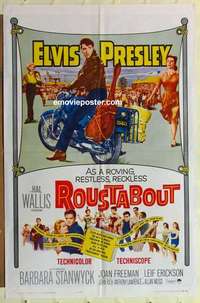 s465 ROUSTABOUT one-sheet movie poster '64 Elvis Presley on motorcycle!