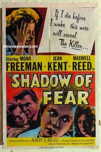 s421 SHADOW OF FEAR one-sheet movie poster '56 Mona Freeman, Jean Kent