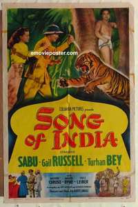 s368 SONG OF INDIA one-sheet movie poster '49 Sabu, Gail Russell, Turhan Bey