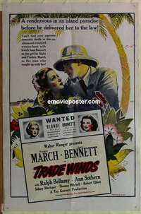 s188 TRADE WINDS one-sheet movie poster R40s Fredric March, Joan Bennett