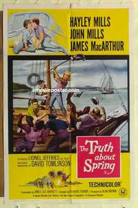 s173 TRUTH ABOUT SPRING one-sheet movie poster '65 Hayley & John Mills!