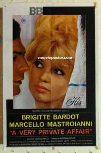 s134 VERY PRIVATE AFFAIR one-sheet movie poster '62 Brigitte Bardot