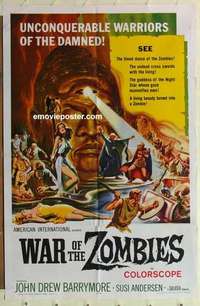 s113 WAR OF THE ZOMBIES one-sheet movie poster '65 AIP, John Barrymore