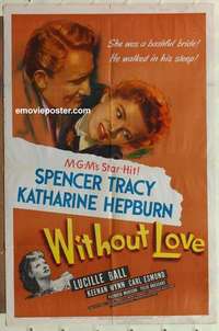 s042 WITHOUT LOVE one-sheet movie poster '45 Spencer Tracy, Kate Hepburn