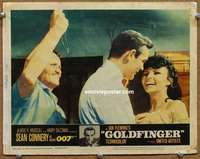 w016 GOLDFINGER movie lobby card #7 '64 Sean Connery ambushed!