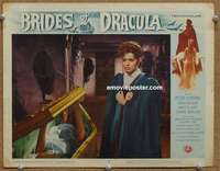 z358 BRIDES OF DRACULA movie lobby card #2 '60 eerie coffin opening!