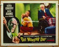 z436 DIE MONSTER DIE movie lobby card #7 '65 Boris Karloff, AIP horror!
