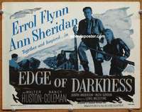 z062 EDGE OF DARKNESS movie title lobby card R56 Errol Flynn, Ann Sheridan