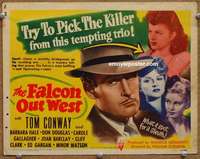 z066 FALCON OUT WEST movie title lobby card '44 Tom Conway as The Falcon!