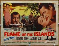 z075 FLAME OF THE ISLANDS movie title lobby card '55 Yvonne De Carlo, Duff