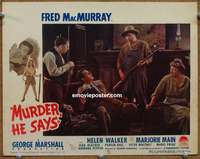 z624 MURDER HE SAYS movie lobby card '45 Fred MacMurray, classic!