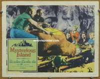 z627 MYSTERIOUS ISLAND movie lobby card '61 eating chicken!