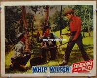 z695 SHADOWS OF THE WEST movie lobby card '49 catches them with whip!
