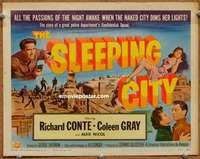 z237 SLEEPING CITY movie title lobby card R56 Richard Conte, Coleen Gray