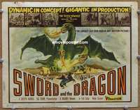 z248 SWORD & THE DRAGON movie title lobby card '56 cool monster image!