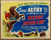 z265 TEXANS NEVER CRY movie title lobby card '51 Gene Autry western!